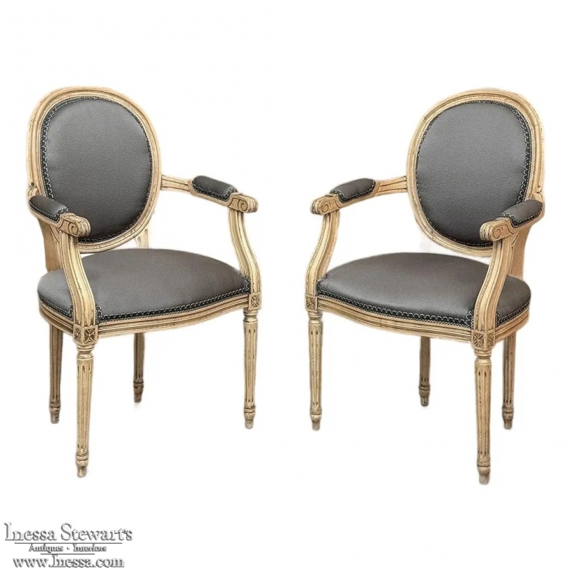 Pair Antique French Louis XVI Armchairs ~ Fauteuils