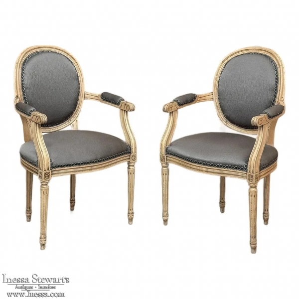 Pair Antique French Louis XVI Armchairs ~ Fauteuils
