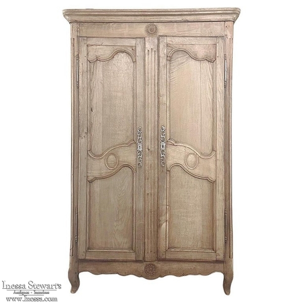 19th Century Country French Armoire in Stripped Oak