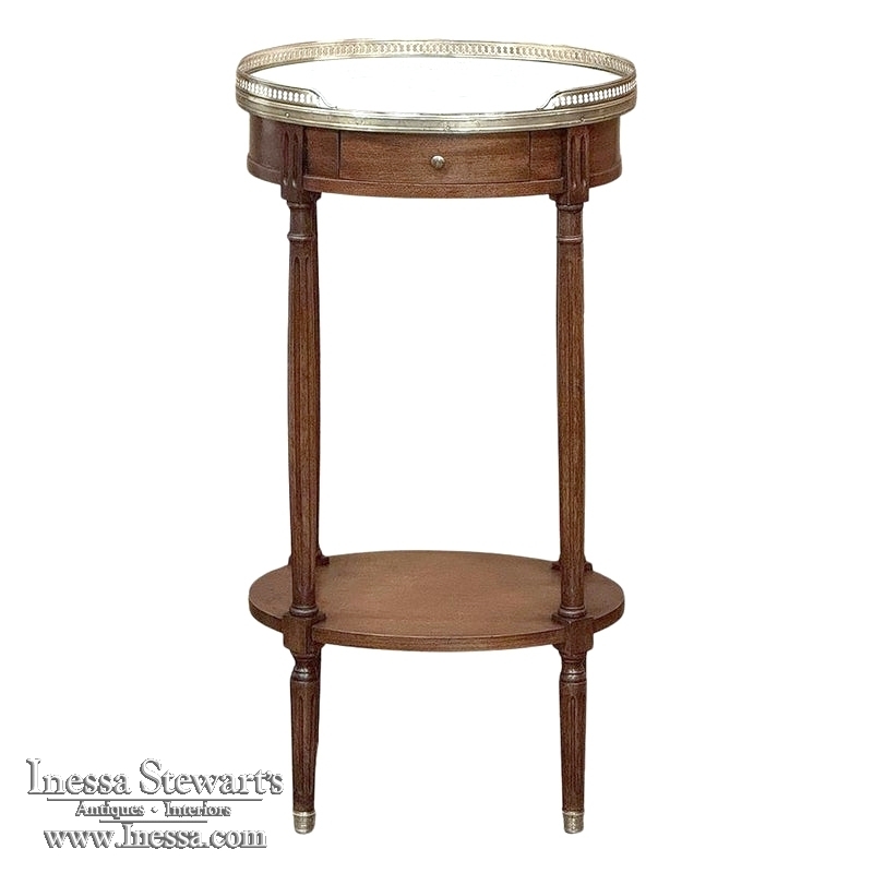 Antique Louis XVI Oval End Table ~ Lamp Table with Carrara Marble