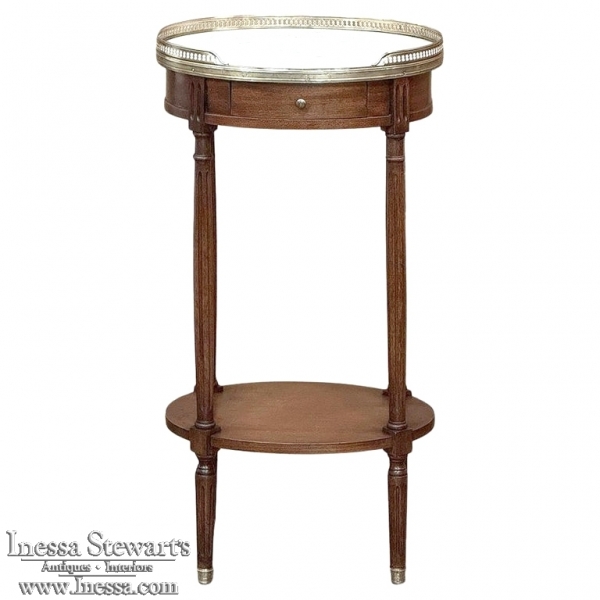 Antique Louis XVI Oval End Table ~ Lamp Table with Carrara Marble