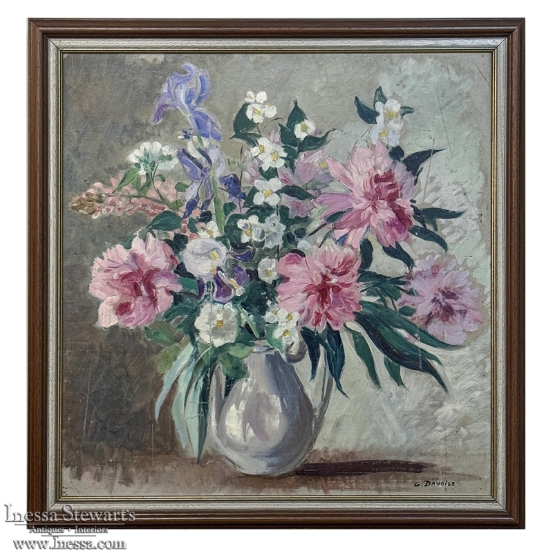 Framed Still Life Oil Painting on Canvas by G. Davoise