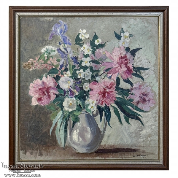 Framed Still Life Oil Painting on Canvas by G. Davoise