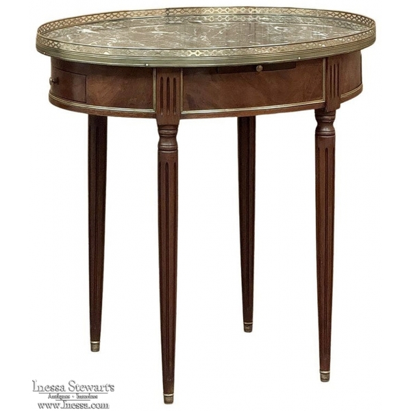 19th Century French Louis XVI Mahogany Marble Top Oval Bouillotte Table