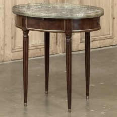 Antique French Louis XVI Mahogany Marble Top Oval Bouillotte Table