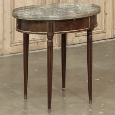 Antique French Louis XVI Mahogany Marble Top Oval Bouillotte Table