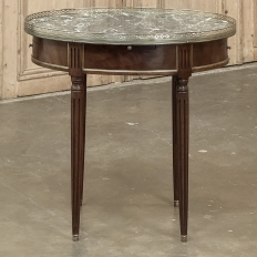 Antique French Louis XVI Mahogany Marble Top Oval Bouillotte Table