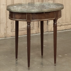 Antique French Louis XVI Mahogany Marble Top Oval Bouillotte Table