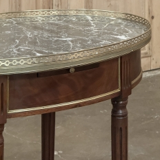 Antique French Louis XVI Mahogany Marble Top Oval Bouillotte Table