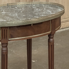 Antique French Louis XVI Mahogany Marble Top Oval Bouillotte Table