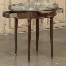 Antique French Louis XVI Mahogany Marble Top Oval Bouillotte Table