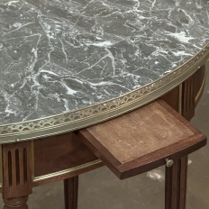 Antique French Louis XVI Mahogany Marble Top Oval Bouillotte Table