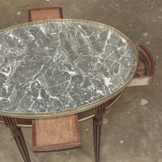 Antique French Louis XVI Mahogany Marble Top Oval Bouillotte Table