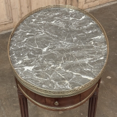 Antique French Louis XVI Mahogany Marble Top Oval Bouillotte Table