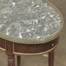 Antique French Louis XVI Mahogany Marble Top Oval Bouillotte Table