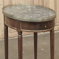 Antique French Louis XVI Mahogany Marble Top Oval Bouillotte Table
