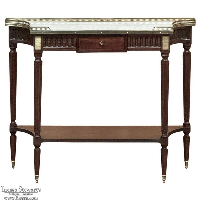 Antique French Directoire Neoclassical Mahogany Console with Carrara Marble