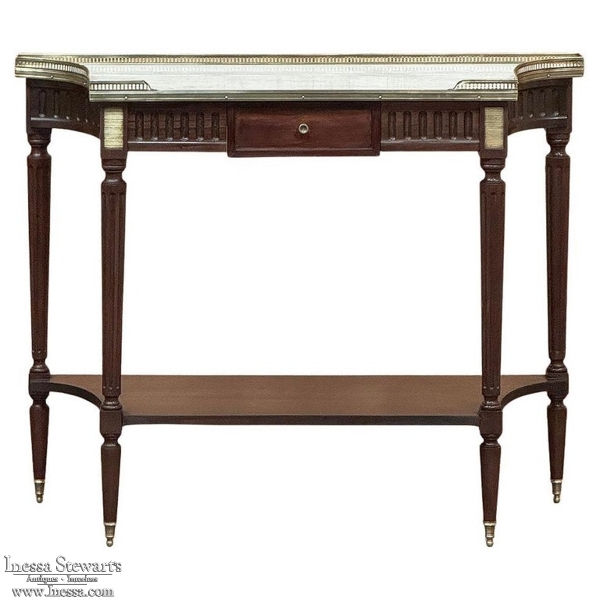 Antique French Directoire Neoclassical Mahogany Console with Carrara Marble
