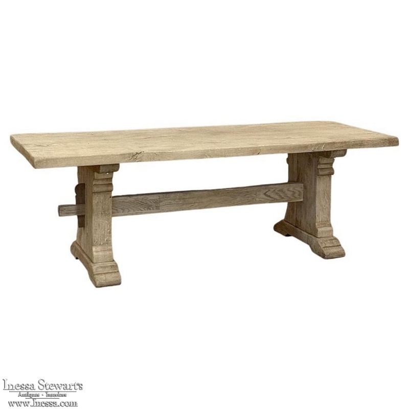 Rustic European Stripped Oak Trestle Dining Table