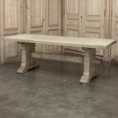Rustic European Stripped Oak Trestle Dining Table