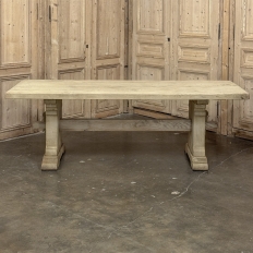 Rustic European Stripped Oak Trestle Dining Table