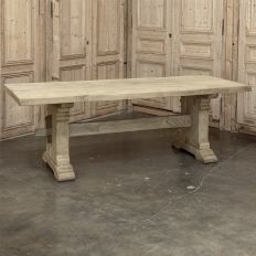Rustic European Stripped Oak Trestle Dining Table