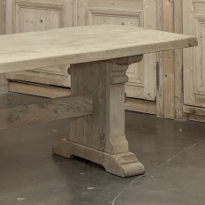Rustic European Stripped Oak Trestle Dining Table