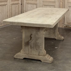 Rustic European Stripped Oak Trestle Dining Table