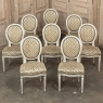 Set of 8 Antique French Louis XVI Painted Dining Chairs with Damascene Upholstery