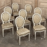 Set of 8 Antique French Louis XVI Painted Dining Chairs with Damascene Upholstery