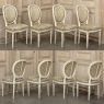 Set of 8 Antique French Louis XVI Painted Dining Chairs with Damascene Upholstery