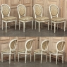 Set of 8 Antique French Louis XVI Painted Dining Chairs with Damascene Upholstery