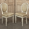 Set of 8 Antique French Louis XVI Painted Dining Chairs with Damascene Upholstery