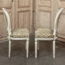 Set of 8 Antique French Louis XVI Painted Dining Chairs with Damascene Upholstery