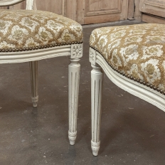 Set of 8 Antique French Louis XVI Painted Dining Chairs with Damascene Upholstery