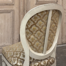 Set of 8 Antique French Louis XVI Painted Dining Chairs with Damascene Upholstery