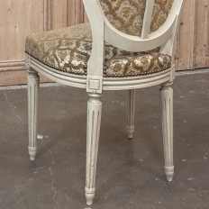 Set of 8 Antique French Louis XVI Painted Dining Chairs with Damascene Upholstery