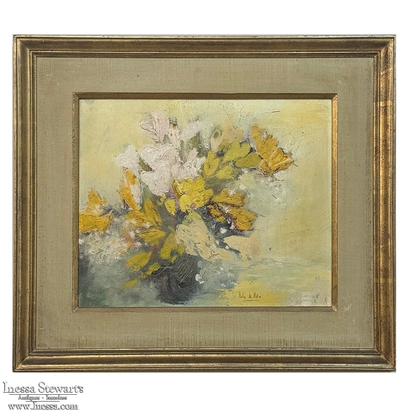 Antique Framed Oil Painting on Panel signed Lola di Vito