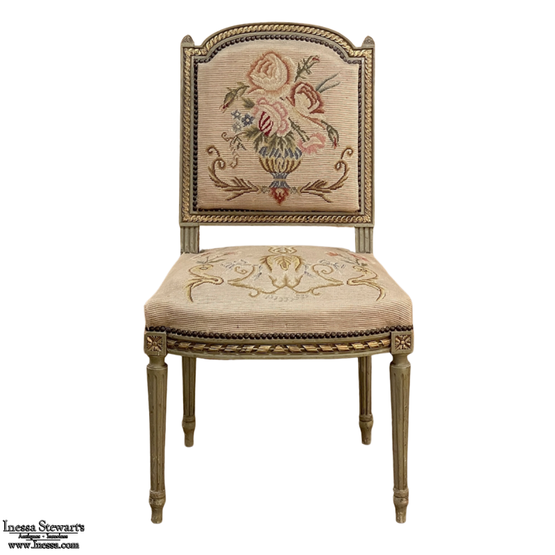Antique French Louis XVI Painted Tapestry Chair