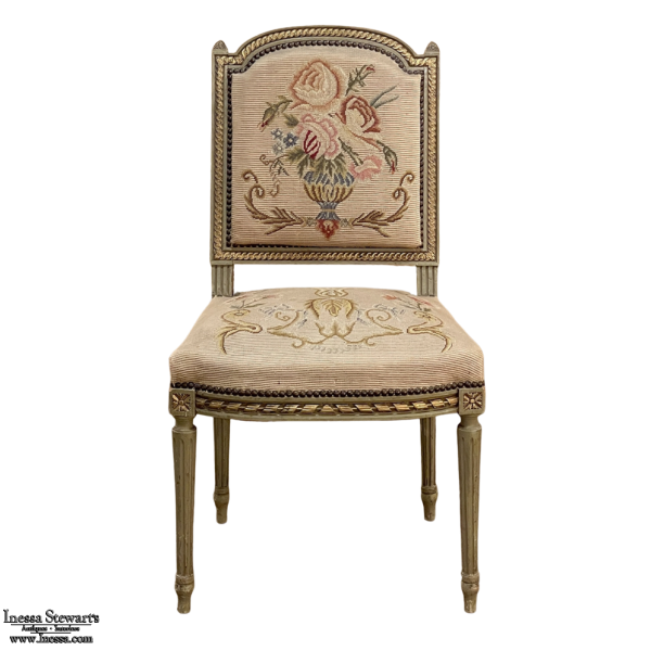 Antique French Louis XVI Painted Tapestry Chair