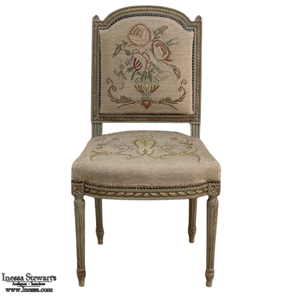 Antique French Louis XVI Painted Tapestry Chair