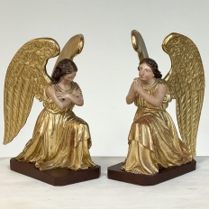 Pair 18th Century Hand-Carved Polychromed Wood Angels