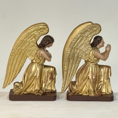 Pair 18th Century Hand-Carved Polychromed Wood Angels
