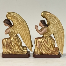 Pair 18th Century Hand-Carved Polychromed Wood Angels
