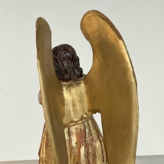 Pair 18th Century Hand-Carved Polychromed Wood Angels