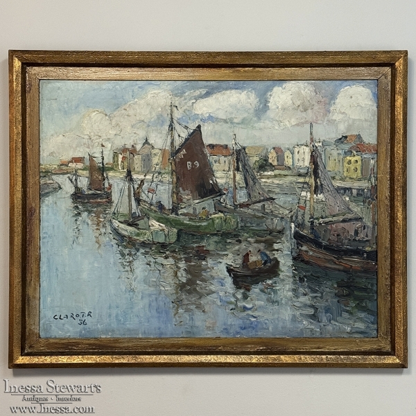 Antique Framed Oil Painting on Canvas by Rene Clarot (1882-1972)