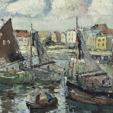 Antique Framed Oil Painting on Canvas by Rene Clarot (1882-1972)