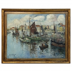 Antique Framed Oil Painting on Canvas by Rene Clarot (1882-1972)