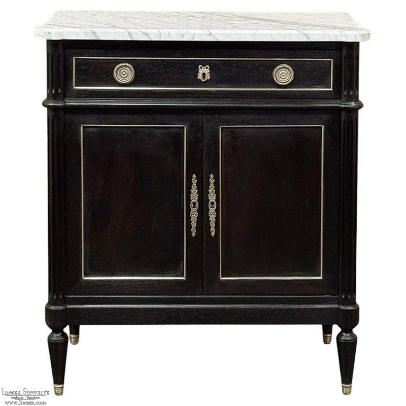 Antique French Louis XVI Petite Mahogany Buffet with Carrara Marble