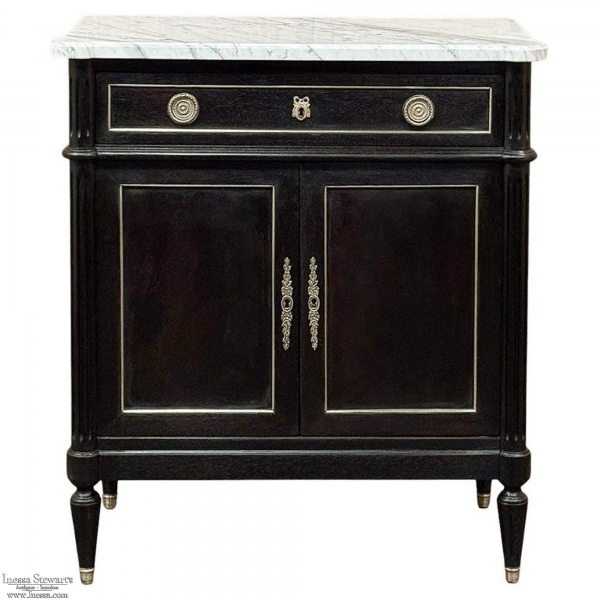 Antique French Louis XVI Petite Mahogany Buffet with Carrara Marble